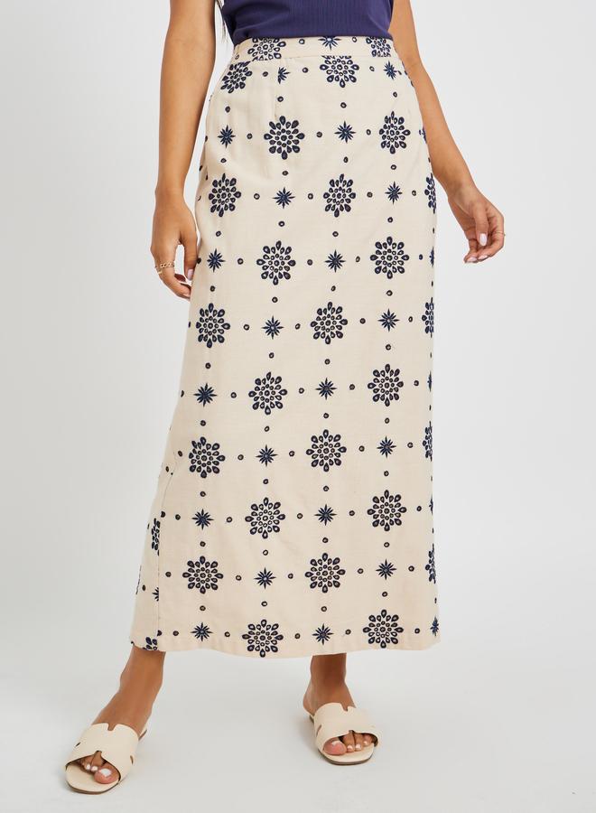 Styli Styli Schiffli Elastic Waistband A-Line Skirt  - Image 2