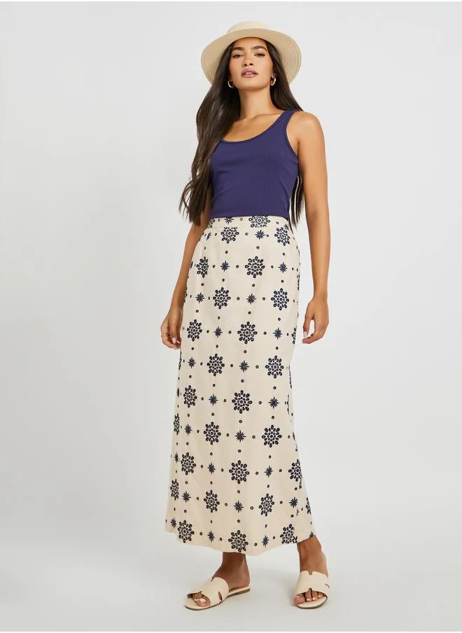 ستايلي Styli Schiffli Elastic Waistband A-Line Skirt