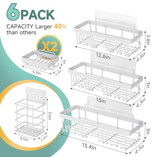 Veken 6-Pack Rustproof&Waterproof Shower Caddy, Adhesive Shelves Rack with Soap Holder, Large Bathroom & Washroom Organizer, No Drilling Wall-Mounted Kitchen&Home Decor,Ideal for Bathtub Storage,White - Image 5