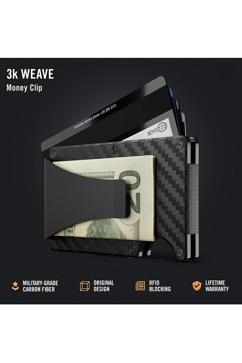Metal Wallet For Men Carbon Fiber Minimalist Slim RFID Blocking with Front Pocket Credit Card Holder Money Clip - Image 5