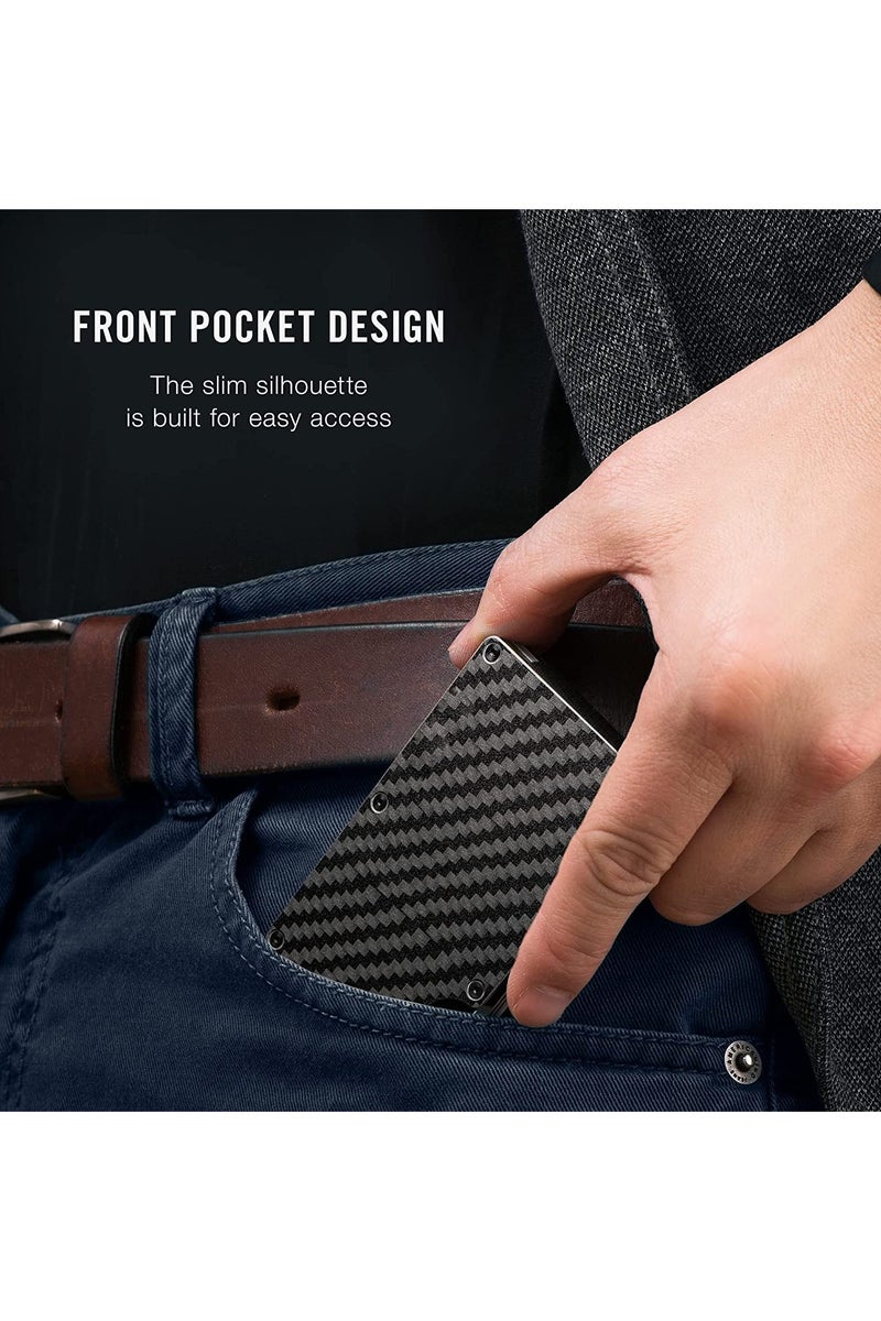 Metal Wallet For Men Carbon Fiber Minimalist Slim RFID Blocking with Front Pocket Credit Card Holder Money Clip - Image 4