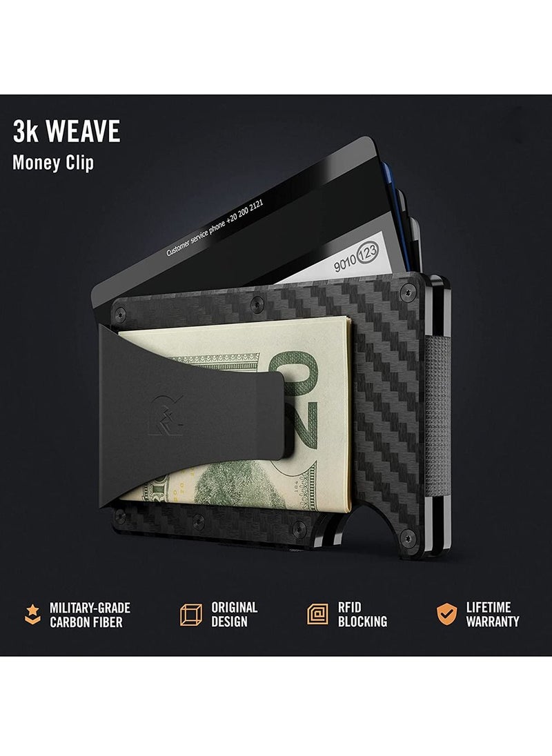 Generic - Metal Wallet For Men Carbon Fiber Minimalist Slim RFID Blocking with Front Pocket Credit Card Holder Money Clip - Image 1