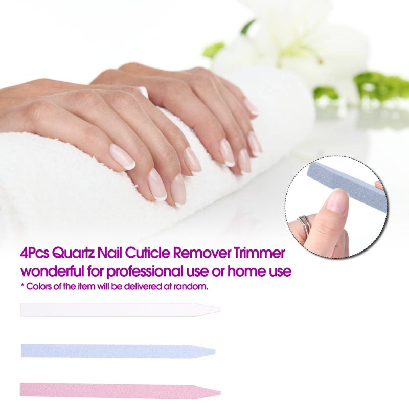 Set Of 4Pcs Quartz Cuticle Remover Trimmer Buffer Stone Sanding Pen Dead Skin Pusher Trimmer Manicure Pedicure Pen Nail File Nail Art Tool - Image 5