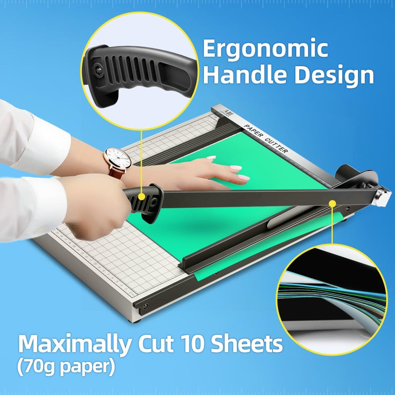 LOTHANEK B4 Guillotine Paper Cutter - Heavy Duty 10-12 Sheets Paper Trimmer Cutting with Auto-Press Clamp & Magnetic Ruler | Precision Cut for Paper, Card, Photos, Vinyl & More-Black (White) - Image 4