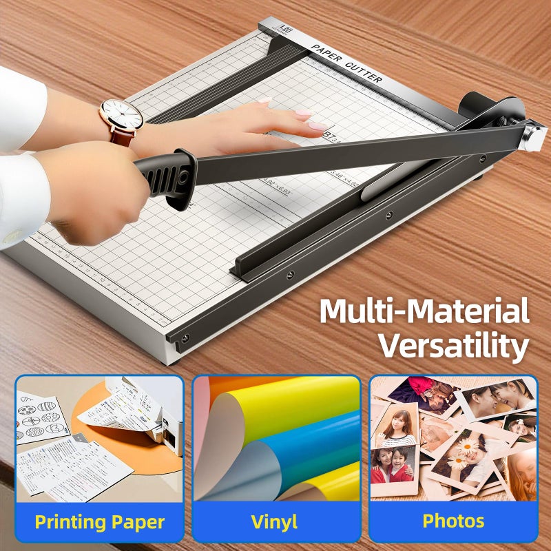 LOTHANEK B4 Guillotine Paper Cutter - Heavy Duty 10-12 Sheets Paper Trimmer Cutting with Auto-Press Clamp & Magnetic Ruler | Precision Cut for Paper, Card, Photos, Vinyl & More-Black (White) - Image 3
