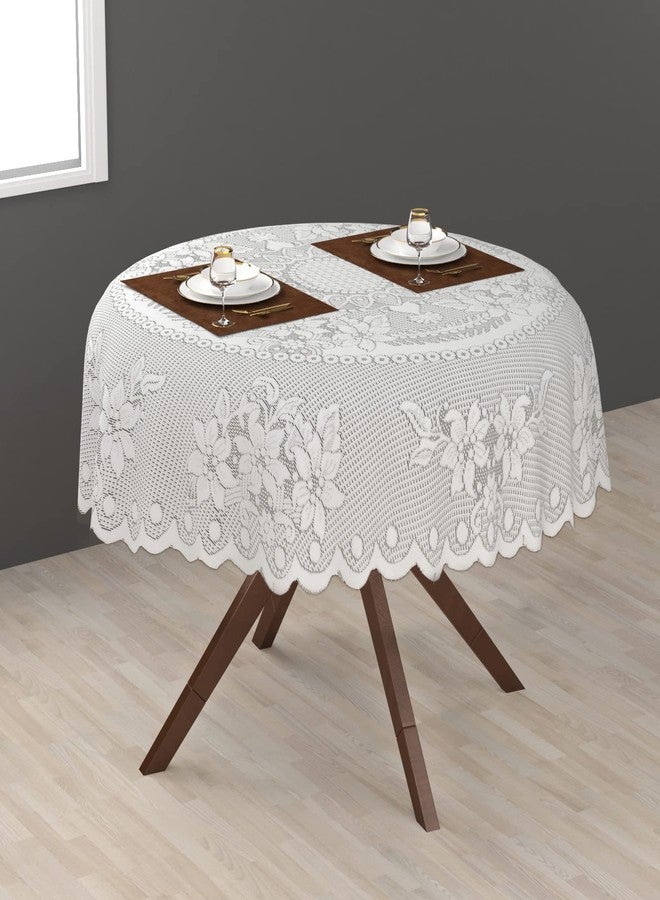 Stunning Look™ Cotton Round Center Table Covers Floral EASTTARDOMM Printed Tablecloth Dinning Table Cover for 4-6 Seater, 72 x 72 Inches, White 1 - Image 1