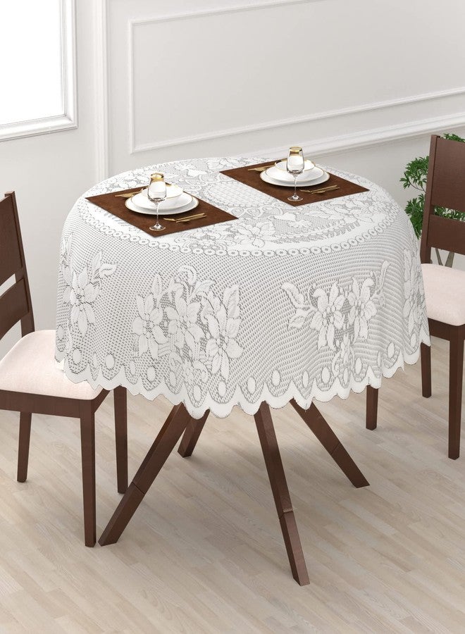 Stunning Look™ Cotton Round Center Table Covers Floral EASTTARDOMM Printed Tablecloth Dinning Table Cover for 4-6 Seater, 72 x 72 Inches, White 1 - Image 2