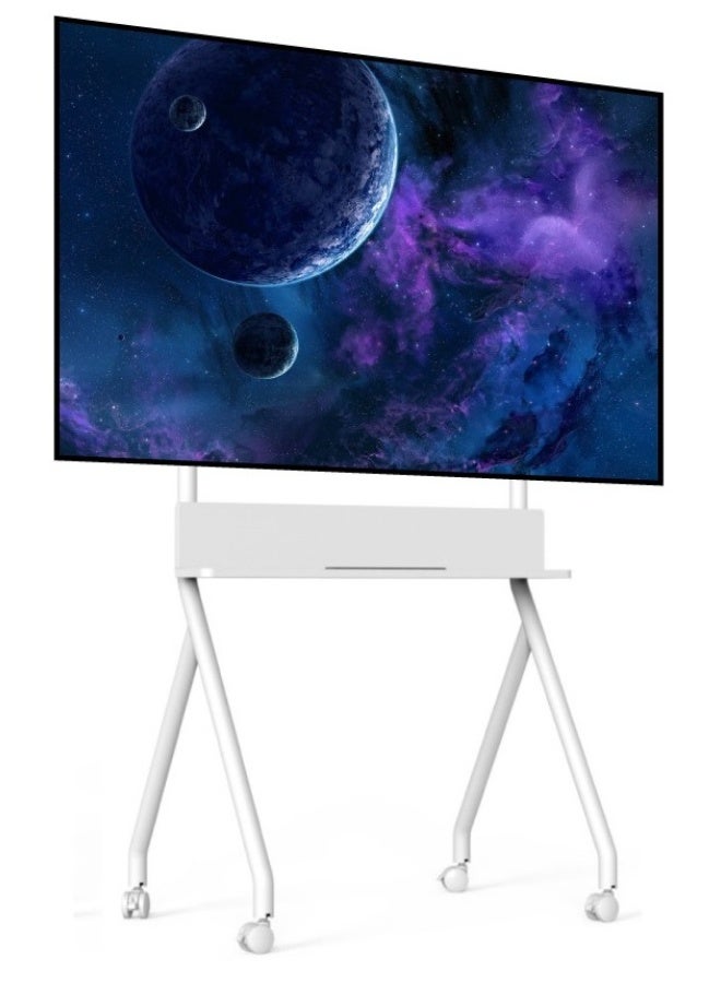 بيتيك عربة تلفزيون متحركة تدعم شاشات مسطحة من 32 إلى 86 بوصة، بعجلات قابلة للقفل، ارتفاع قابل للتعديل، حمولة قصوى 45 كجم، رف إضافي بحمولة 10 كجم، إدارة للكابلات، أبيض | TF-RG8W - Image 1