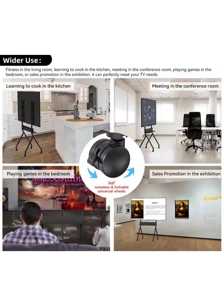 بيتيك عربة تلفزيون متحركة تدعم شاشات مسطحة من 32 إلى 86 بوصة، بعجلات قابلة للقفل، ارتفاع قابل للتعديل، حمولة قصوى 45 كجم، رف إضافي بحمولة 10 كجم، إدارة للكابلات، أبيض | TF-RG8W - Image 3