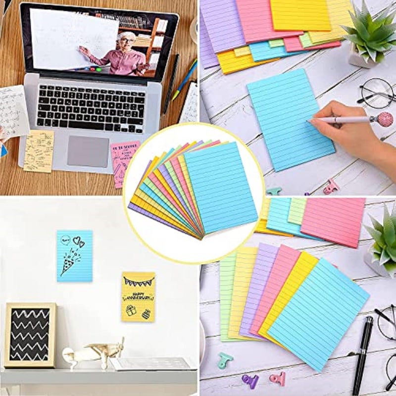 Peeplvalue Self Stick Note Pad of 200 Pcs Sticky Notes of 4X6 Inches neon Color-Size:100X150 mm Ruled Fluorescent Paper Self Adhesive and Removable Sticky Notes - Image 5