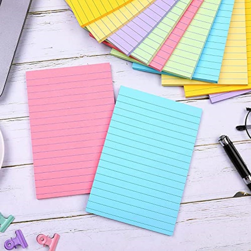 Peeplvalue Self Stick Note Pad of 200 Pcs Sticky Notes of 4X6 Inches neon Color-Size:100X150 mm Ruled Fluorescent Paper Self Adhesive and Removable Sticky Notes - Image 4