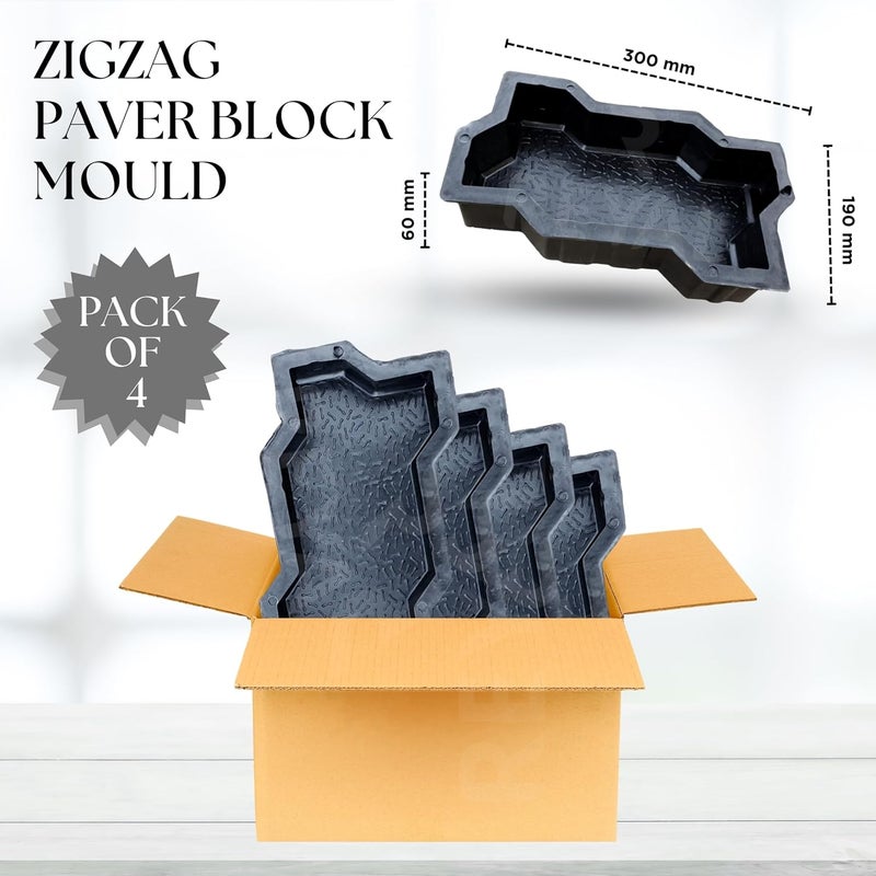 Reyal Zigzag Paver Block Mould Pack of 4 Black PVC Make in India PVC Rubber Mould Outdoor Paving Stone Maker - Image 2