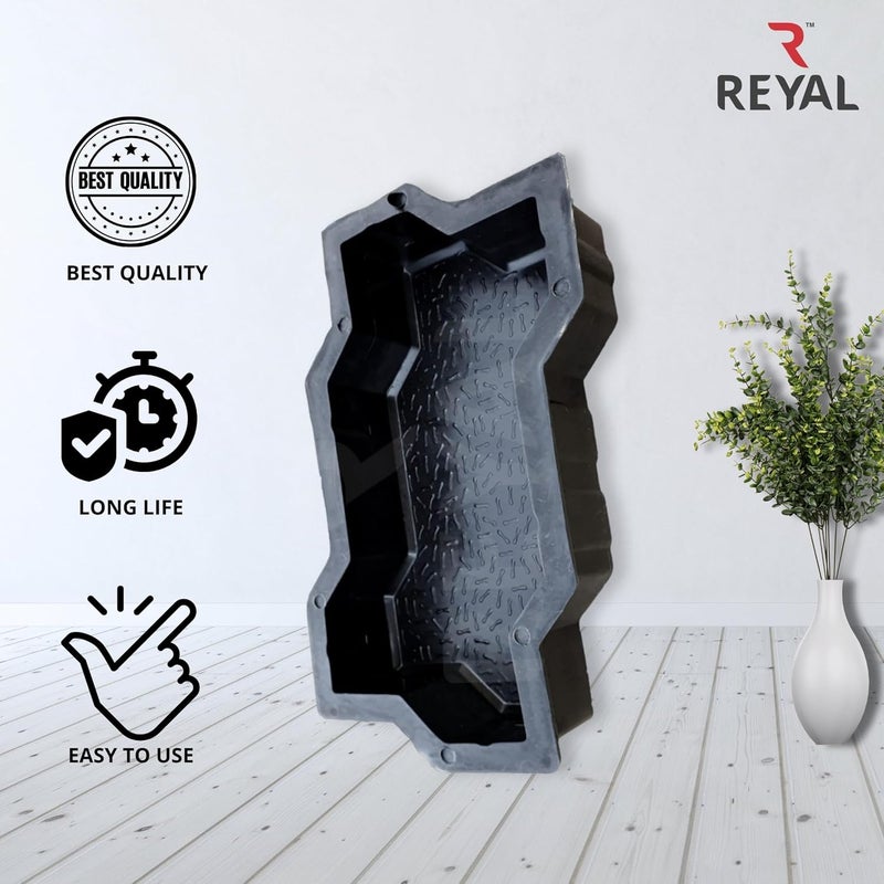 Reyal Zigzag Paver Block Mould Pack of 4 Black PVC Make in India PVC Rubber Mould Outdoor Paving Stone Maker - Image 3
