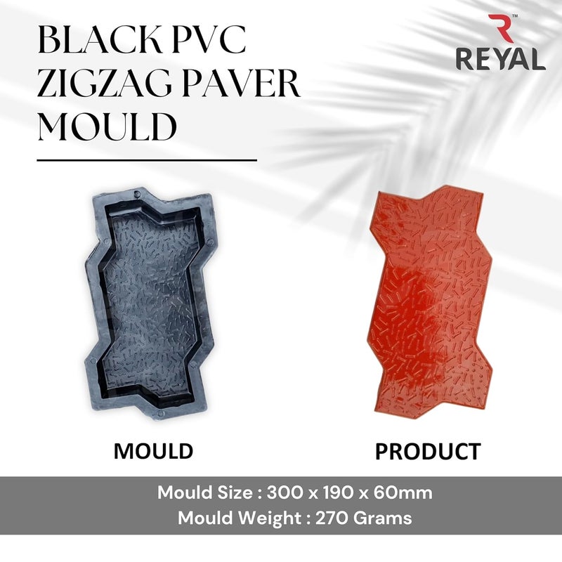 Reyal Zigzag Paver Block Mould Pack of 4 Black PVC Make in India PVC Rubber Mould Outdoor Paving Stone Maker - Image 4