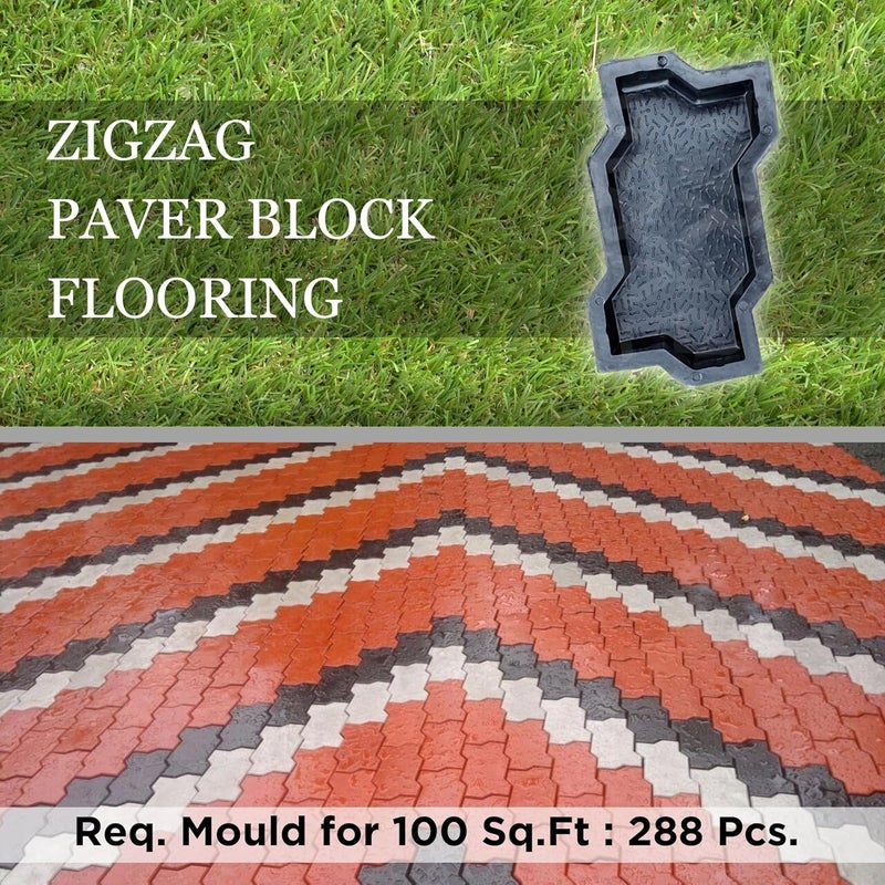 Reyal Zigzag Paver Block Mould Pack of 4 Black PVC Make in India PVC Rubber Mould Outdoor Paving Stone Maker - Image 5