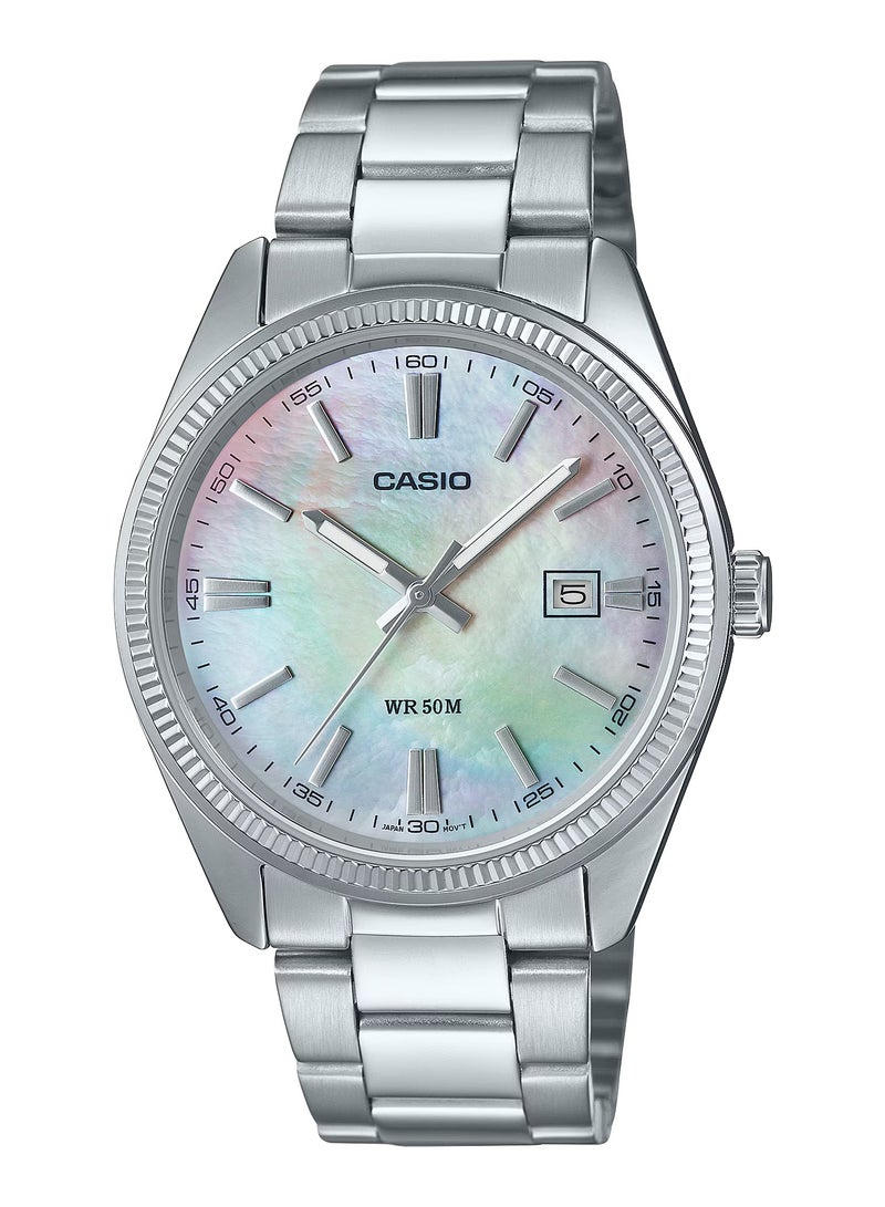 CASIO ساعة كوارتز للرجال بمينا من عرق اللؤلؤ وستانلس ستيل MTP-1302DS-7AV
