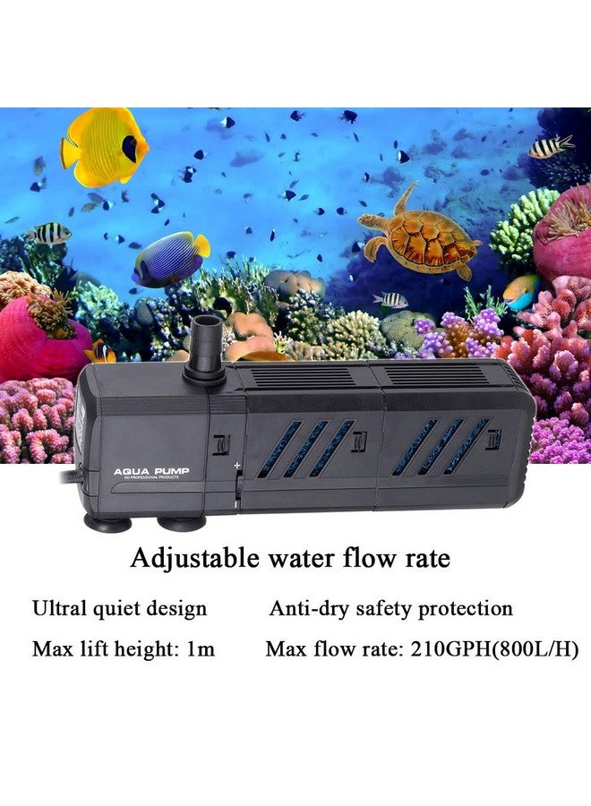 MQ 210GPH Submersible Water Pump (800L/H, 8W) with Filters and Water Nozzles, Ultra Quiet for Aquarium, Fish Tank, Pond, Fountain, Hydroponics - Image 2