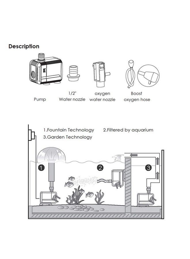 MQ 210GPH Submersible Water Pump (800L/H, 8W) with Filters and Water Nozzles, Ultra Quiet for Aquarium, Fish Tank, Pond, Fountain, Hydroponics - Image 5