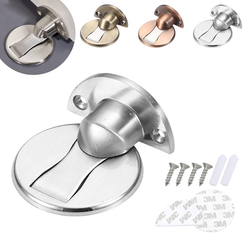 ALBERTO Magnetic Door Stopper, Magnetic Floor Lock, Invisible Bracket with Adhesive Invisible Floor Door Stop for Home, Office, Interior Door Stopper(Silver) - Image 1