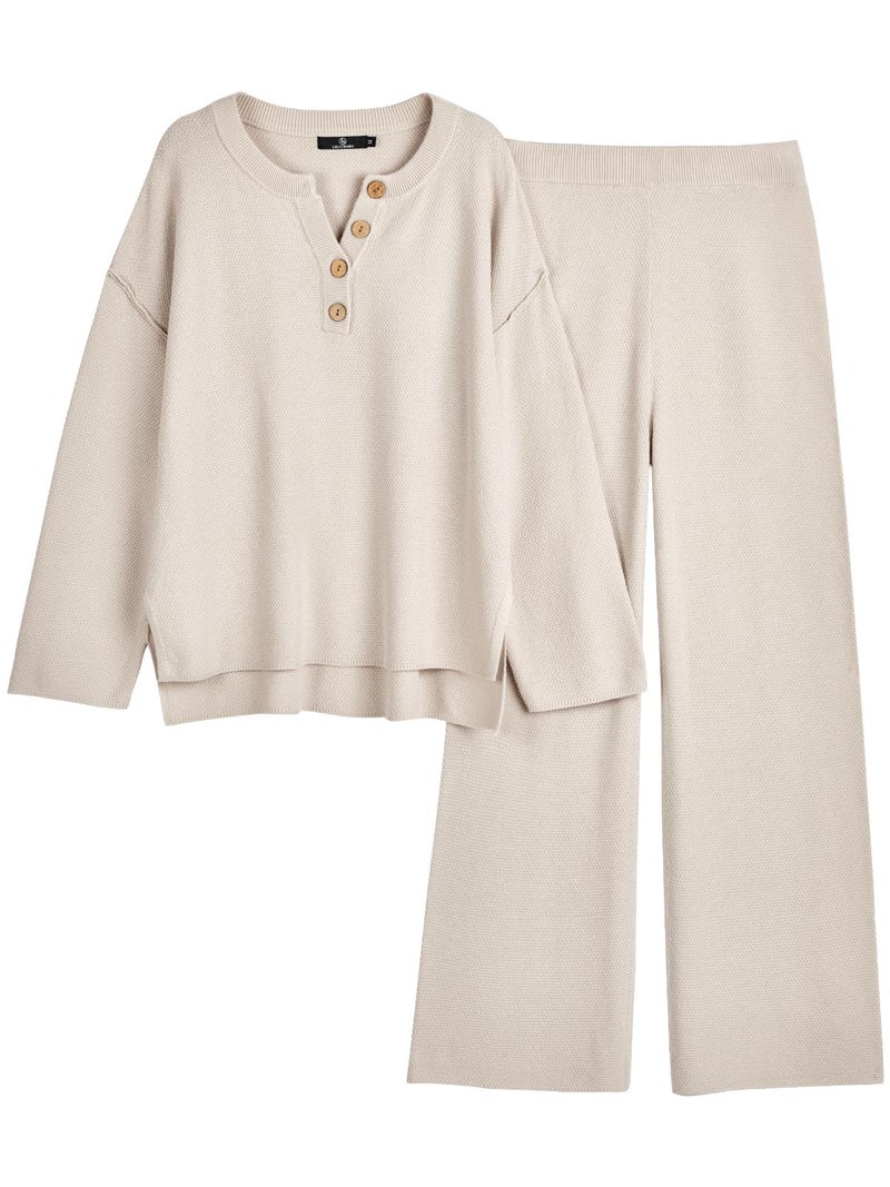 LILLUSORY Lounge Sets Womens Two 2 Piece Matching 2025 Fall Fashion Must Have Comfy Airport Outfits Clothes Clothing Trendy Knit Sweater Loungewear Travel Sweatsuit Sweat Suit Sets - Image 1