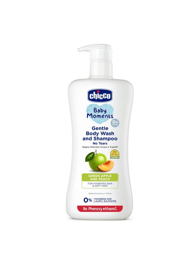 Chicco Baby Moments Gentle Bodywash & Shampoo with Green Apple & Peach, 500ml | Head-to-Toe | No Tears Formula | Hydrated Skin & Hair | Dermatologically Tested | Parabens & Phenoxyethanol Free - Image 1
