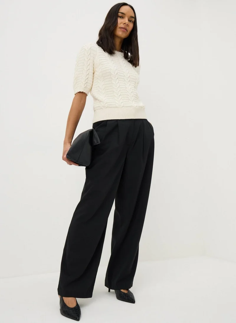 ماتلان Cream Pretty Cable Short Sleeve Jumper