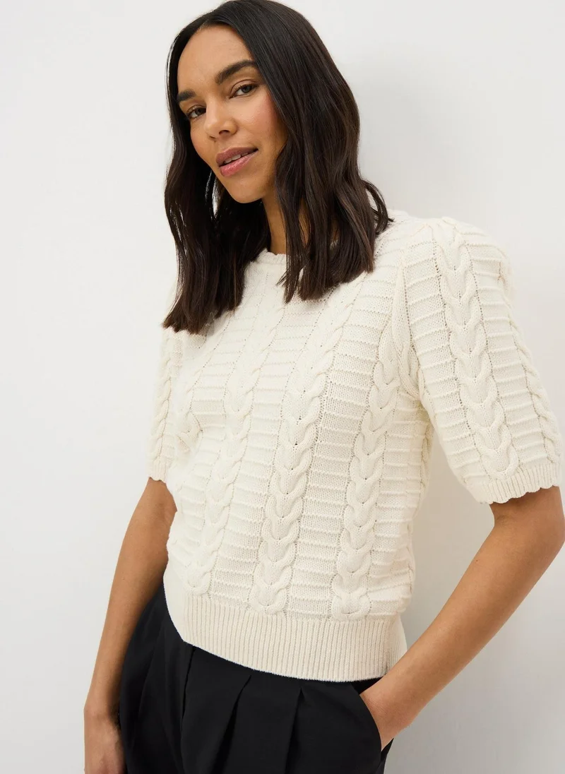 ماتلان Cream Pretty Cable Short Sleeve Jumper