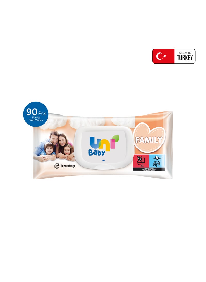 Uni baby Wet Wipes for Family - Gentle & Skin-Friendly, Suitable for All Ages, Dermatologically Tested, 100 Pieces  - Image 1