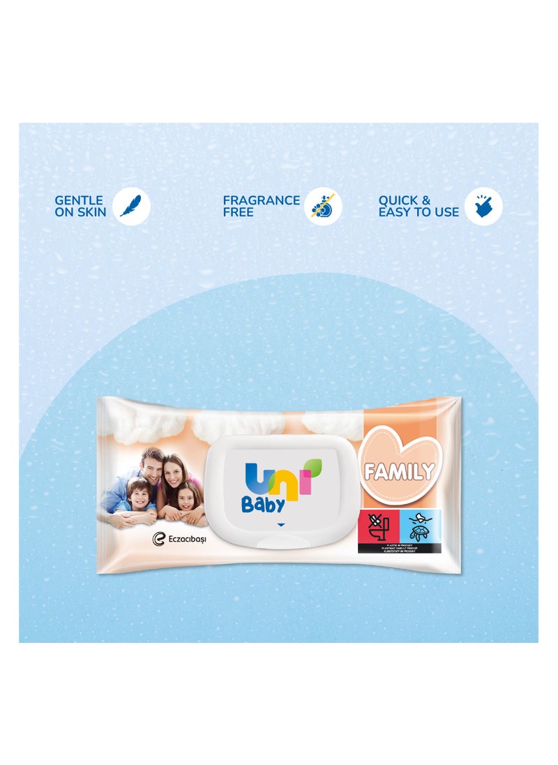 Uni baby Wet Wipes for Family - Gentle & Skin-Friendly, Suitable for All Ages, Dermatologically Tested, 100 Pieces  - Image 3