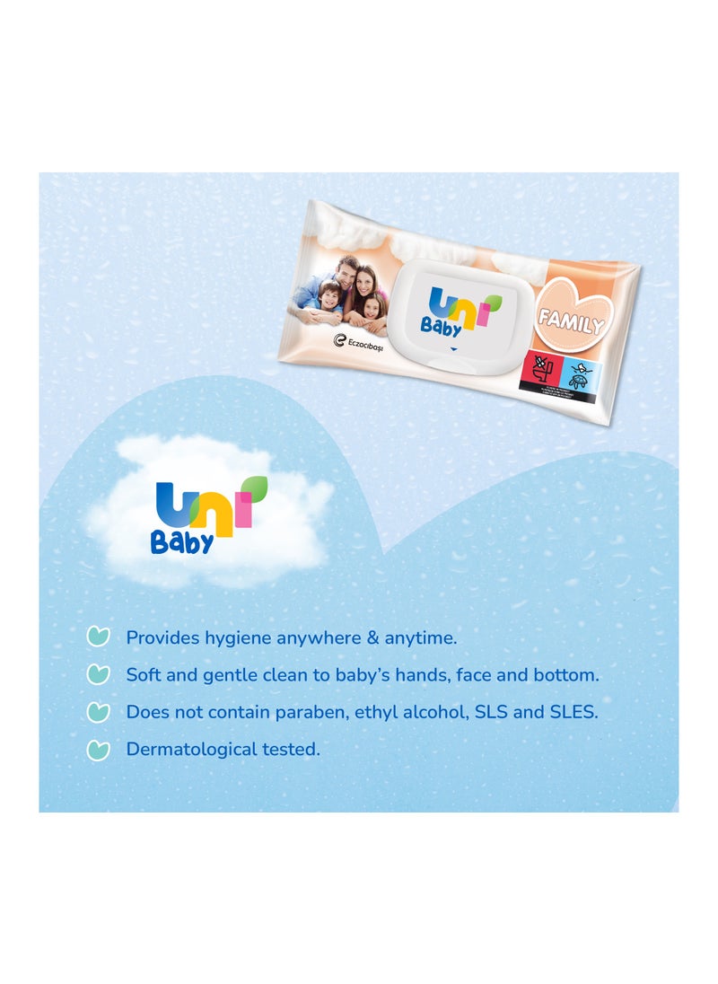 Uni baby Wet Wipes for Family - Gentle & Skin-Friendly, Suitable for All Ages, Dermatologically Tested, 100 Pieces  - Image 4