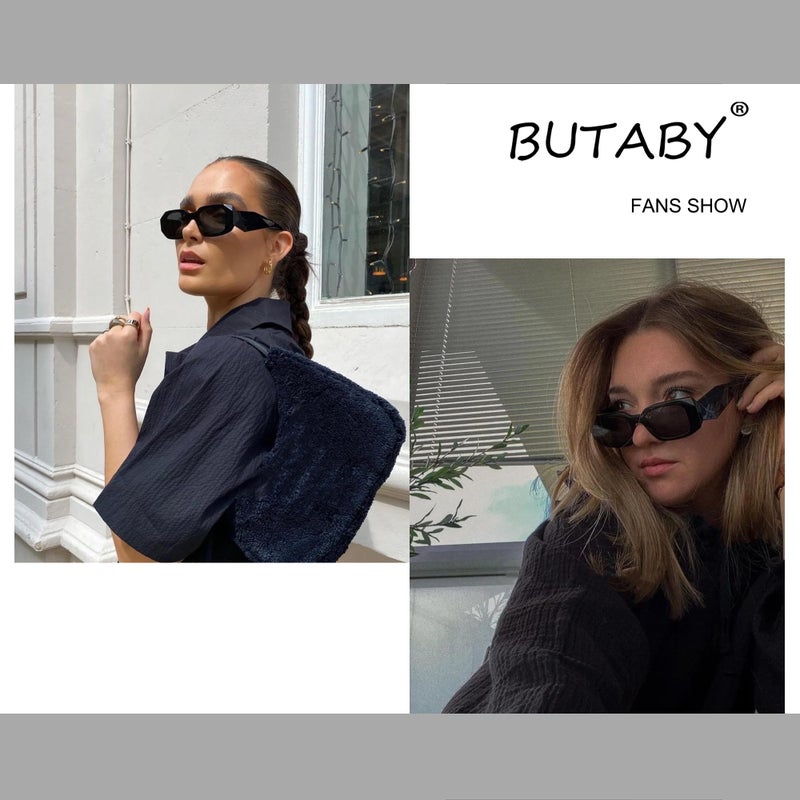 BUTABY نظارات شمسية مستطيلة عصرية للنساء والرجال - نظارات شمسية ريترو - إطار مربع أسود - Image 4
