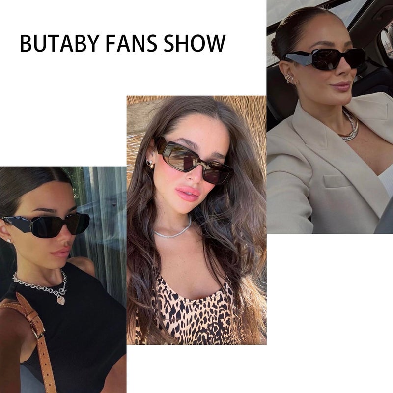 BUTABY نظارات شمسية مستطيلة عصرية للنساء والرجال - نظارات شمسية ريترو - إطار مربع أسود - Image 3