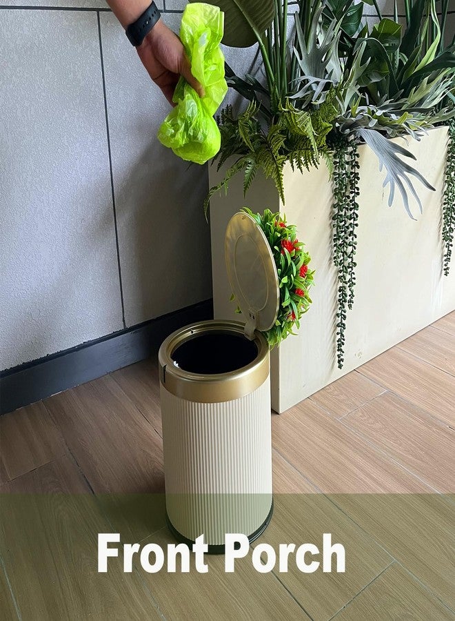 Yatmung Dog Poop Trash Can Outside - 2.6 Gal Small Pet Waste Container with Lid - Outdoor Poop Garbage Can - Front Porch, Backyard, Waste Bin - Plant Styled Dog Poop Bucket - Cream - Image 2