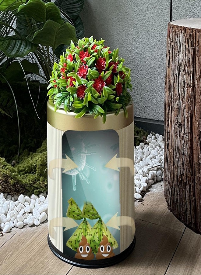 Yatmung Dog Poop Trash Can Outside - 2.6 Gal Small Pet Waste Container with Lid - Outdoor Poop Garbage Can - Front Porch, Backyard, Waste Bin - Plant Styled Dog Poop Bucket - Cream - Image 5