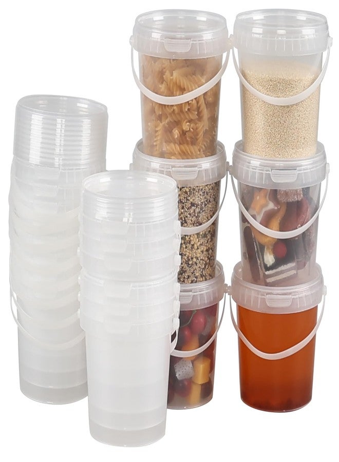 Quickquick 20 PCS Plastic Ice Cream Tub with Lid, 27 Oz Small Clear Drink Bucket with Handle - Image 1
