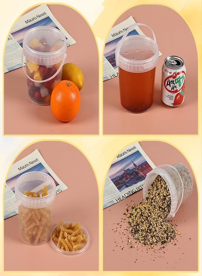 Quickquick 20 PCS Plastic Ice Cream Tub with Lid, 27 Oz Small Clear Drink Bucket with Handle - Image 4