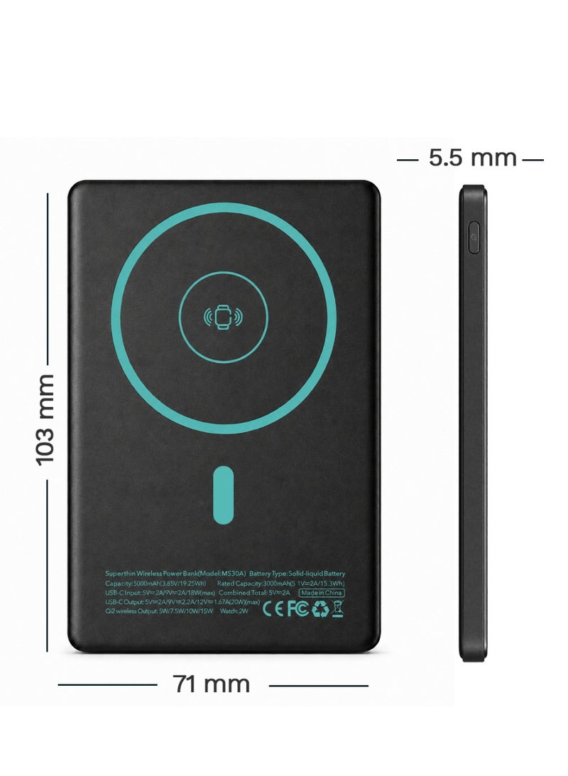 LOOP 5000mAh Slim 3-in-1 Qi2 Magnetic Power Bank, 15W Wireless Charging, 20W USB-C PD, 5.5mm Ultra-Slim, 98g - Image 5