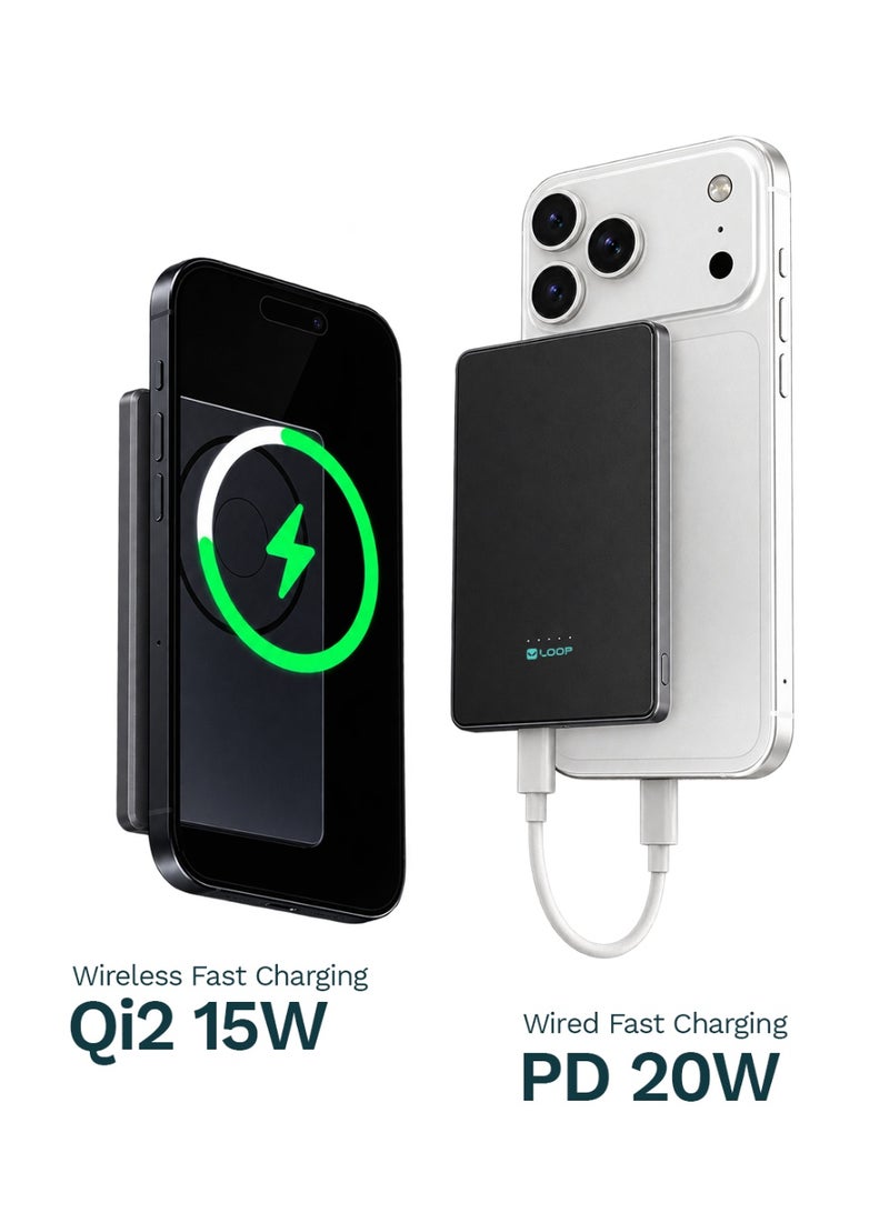 LOOP 5000mAh Slim 3-in-1 Qi2 Magnetic Power Bank, 15W Wireless Charging, 20W USB-C PD, 5.5mm Ultra-Slim, 98g - Image 4