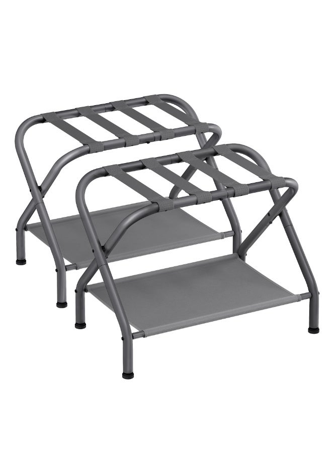 SONGMICS حاملات الأمتعة، مجموعة من 2، حامل حقائب مع رف تخزين قماشي، لغرفة الضيوف، غرفة النوم، الفندق، قابل للطي، يتحمل حتى 110 رطل، 69 × 38 × 52 سم، رمادي داكن - Image 2