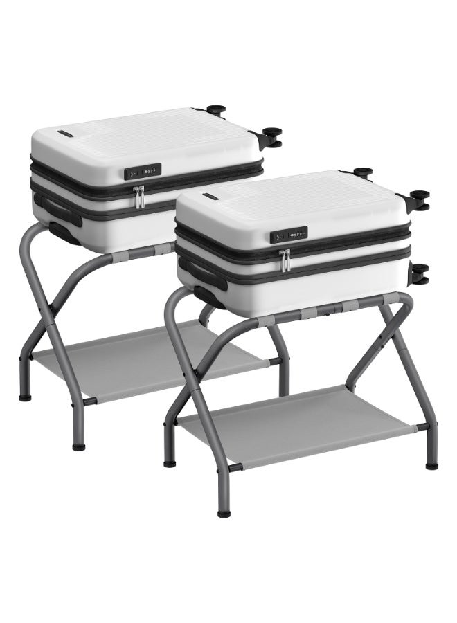 SONGMICS حاملات الأمتعة، مجموعة من 2، حامل حقائب مع رف تخزين قماشي، لغرفة الضيوف، غرفة النوم، الفندق، قابل للطي، يتحمل حتى 110 رطل، 69 × 38 × 52 سم، رمادي داكن - Image 1