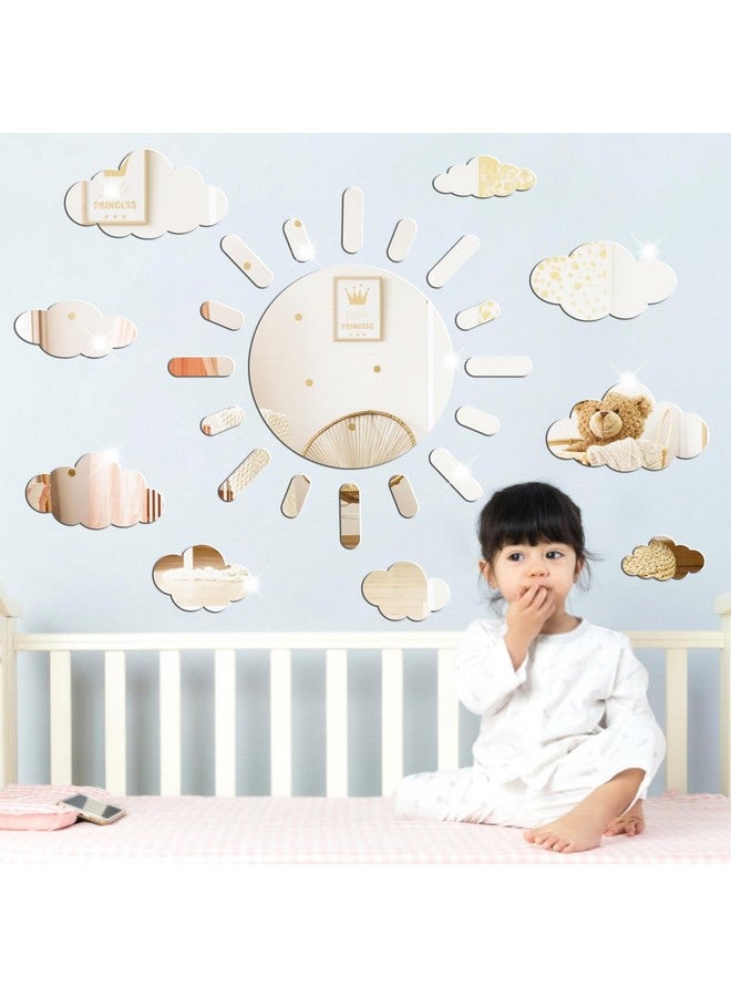 Easma ملصقات مرآة الشمس والسحاب 3D ملصقات حائط أكريليك مرآة ذاتية اللصق فضية قابلة للإزالة للتقشير واللصق لغرفة نوم الأطفال والرضع والحمام وغرفة اللعب والحضانة وسقف الحائط ديكور - Image 1