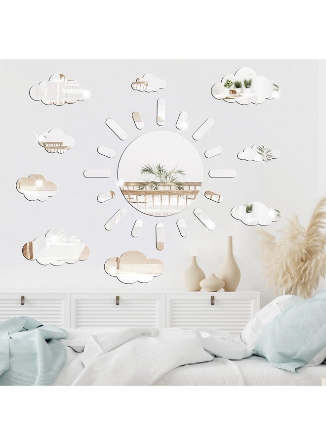 Easma ملصقات مرآة الشمس والسحاب 3D ملصقات حائط أكريليك مرآة ذاتية اللصق فضية قابلة للإزالة للتقشير واللصق لغرفة نوم الأطفال والرضع والحمام وغرفة اللعب والحضانة وسقف الحائط ديكور - Image 3