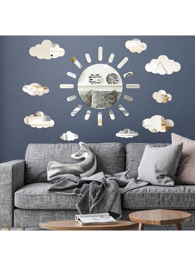 Easma ملصقات مرآة الشمس والسحاب 3D ملصقات حائط أكريليك مرآة ذاتية اللصق فضية قابلة للإزالة للتقشير واللصق لغرفة نوم الأطفال والرضع والحمام وغرفة اللعب والحضانة وسقف الحائط ديكور - Image 5