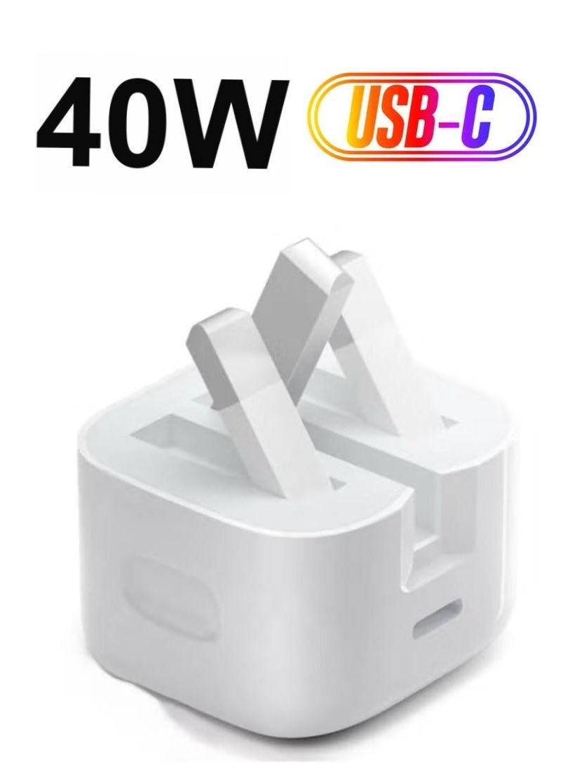 40W USB-C Fast Charger – High-Speed Charging Adapter for iPhone 16, 15 Pro Max/15 Pro/15 Plus/15, Samsung S24 & All USB-C Phones & Tablets (Without Cable)