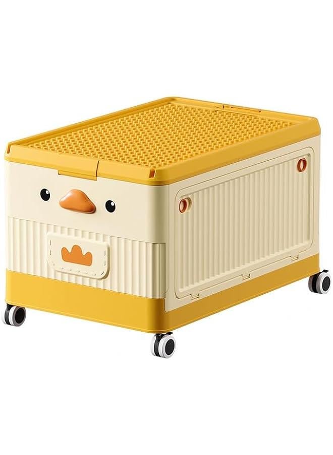 HOOKOR Toy Storage Box Chest,16.5in Collapsible Storage Bins with Wheels Lid Handle,Extra Large Kids Toy Storage Organizer Boxes Baskets,Suitable forToys,Clothing,Books,Nursery Room,Playroom (Yellow) - Image 1