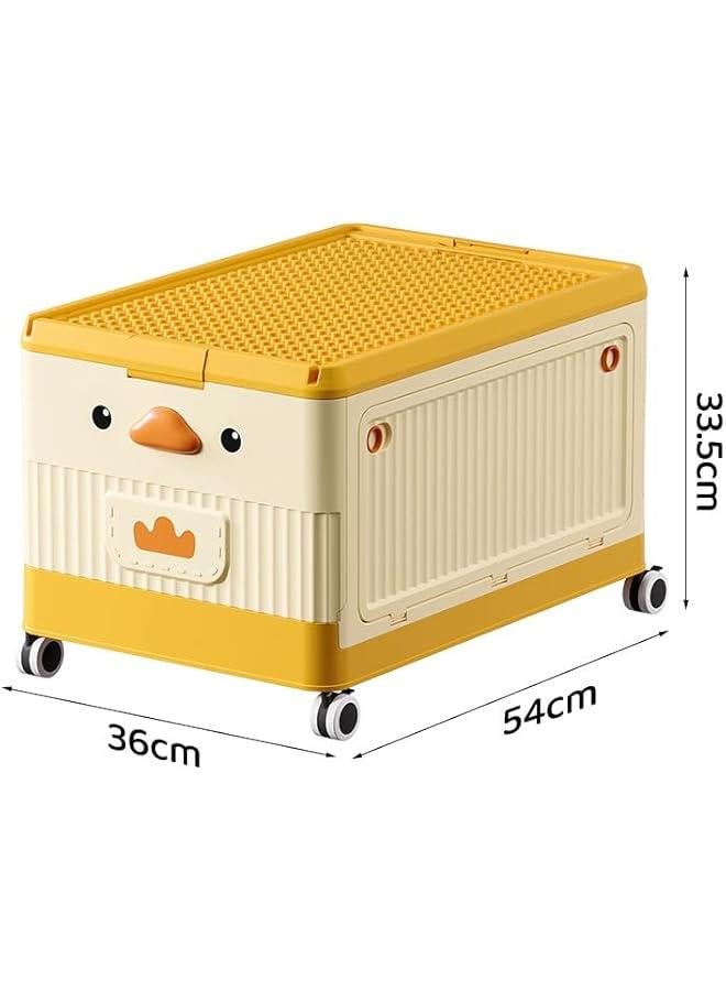 HOOKOR Toy Storage Box Chest,16.5in Collapsible Storage Bins with Wheels Lid Handle,Extra Large Kids Toy Storage Organizer Boxes Baskets,Suitable forToys,Clothing,Books,Nursery Room,Playroom (Yellow) - Image 2