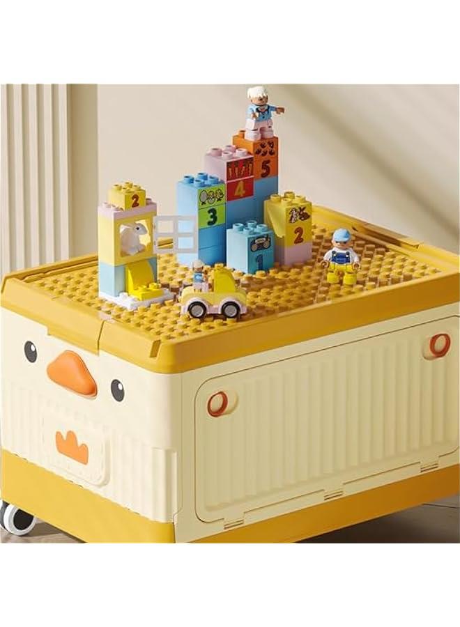 HOOKOR Toy Storage Box Chest,16.5in Collapsible Storage Bins with Wheels Lid Handle,Extra Large Kids Toy Storage Organizer Boxes Baskets,Suitable forToys,Clothing,Books,Nursery Room,Playroom (Yellow) - Image 4