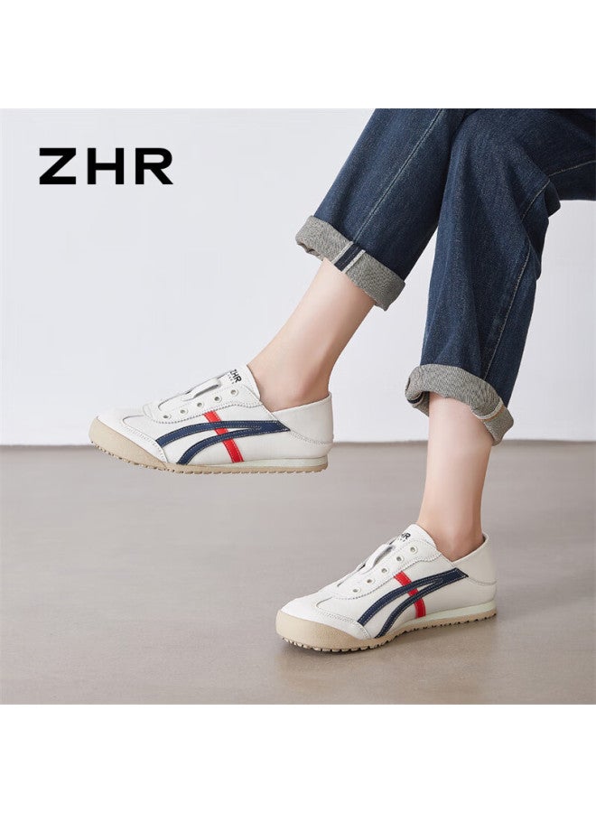 Zhr Dexun Women's Lightweight Flat Sneakers, Slip-on Casual White Shoes, Bt103, Beige Blue, Size 36 - Image 3