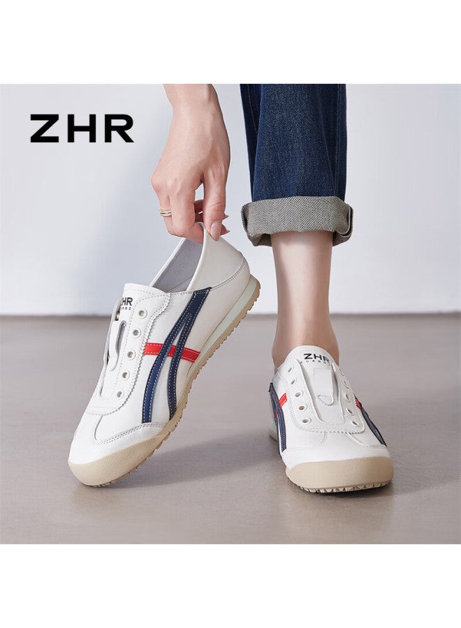 Zhr Dexun Women's Lightweight Flat Sneakers, Slip-on Casual White Shoes, Bt103, Beige Blue, Size 36 - Image 2
