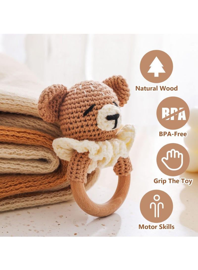 Wooden Crochet Bear Baby Rattle, Infant Development Toy for Gripping and Play, Perfect Newborn Gift  - Image 2